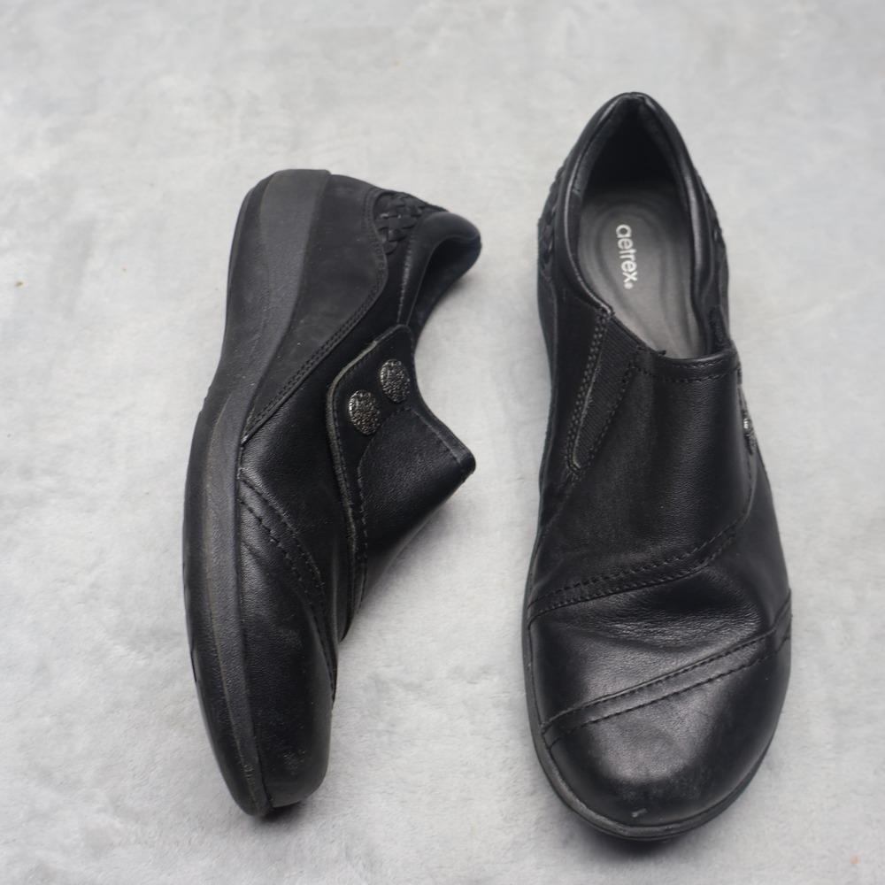 Aetrex Women 10 Loafers Black Karina Slip On Leather Comfort Orthopedic Shoes